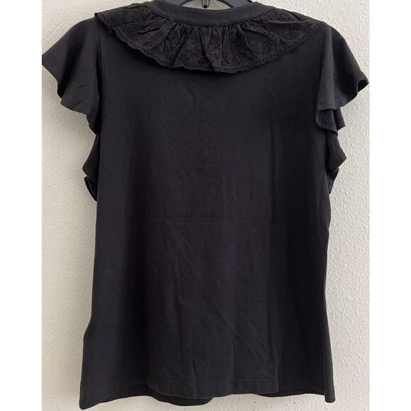 Lauren Ralph Lauren Womens Sz Small Ruffle-Trim Lace-Up Jet Black Top - Picture 4 of 11